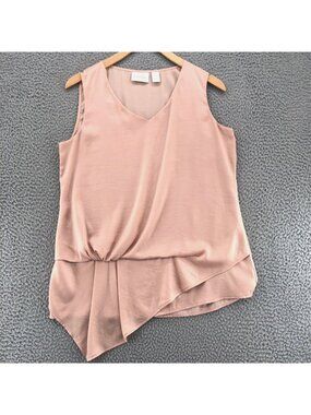 Chicos Blouse Womens 0 US Small Pink Sleeveless V Neck Asymmetric Silky Pleated